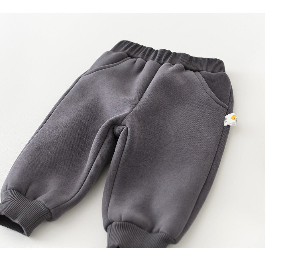 Baby Autumn Winter Set Children's Warm Fleece Thickened Autumn Winter Korean Style Outerwear Infant Sweatshirt Pants Two-Piece Set