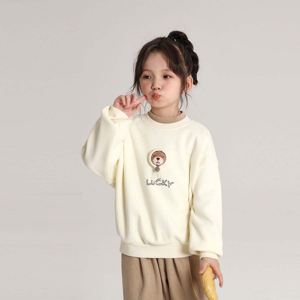 Pudding Haru Bear Plush Doll Children's Sweatshirt 2024 Autumn Winter New Fleece Thickened Girls' Cartoon Sweatshirt