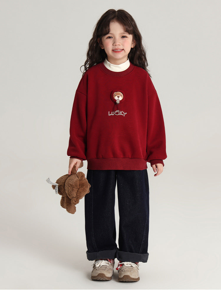 Pudding Haru Bear Plush Doll Children's Sweatshirt 2024 Autumn Winter New Fleece Thickened Girls' Cartoon Sweatshirt