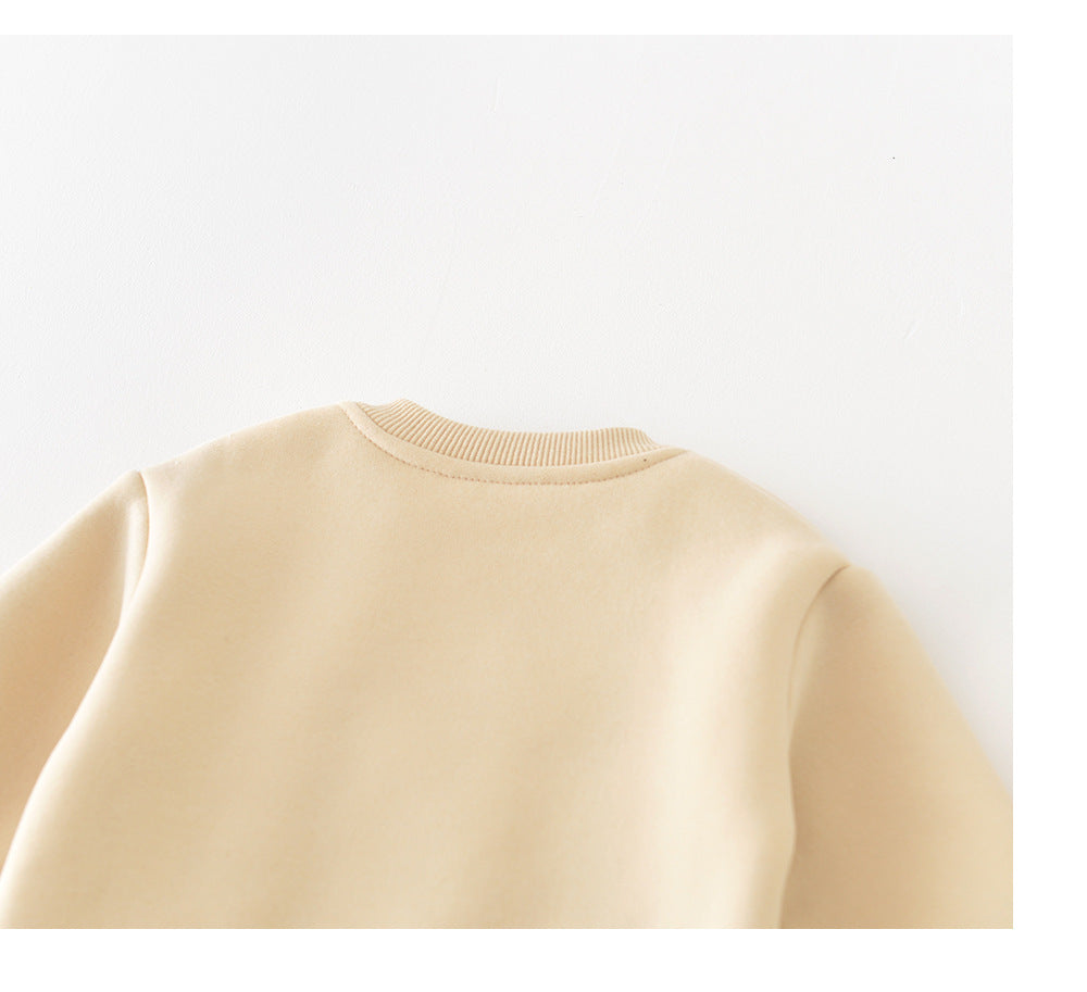 Baby Autumn Winter Set Children's Warm Fleece Thickened Autumn Winter Korean Style Outerwear Infant Sweatshirt Pants Two-Piece Set