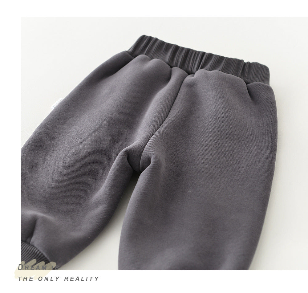 Baby Autumn Winter Set Children's Warm Fleece Thickened Autumn Winter Korean Style Outerwear Infant Sweatshirt Pants Two-Piece Set