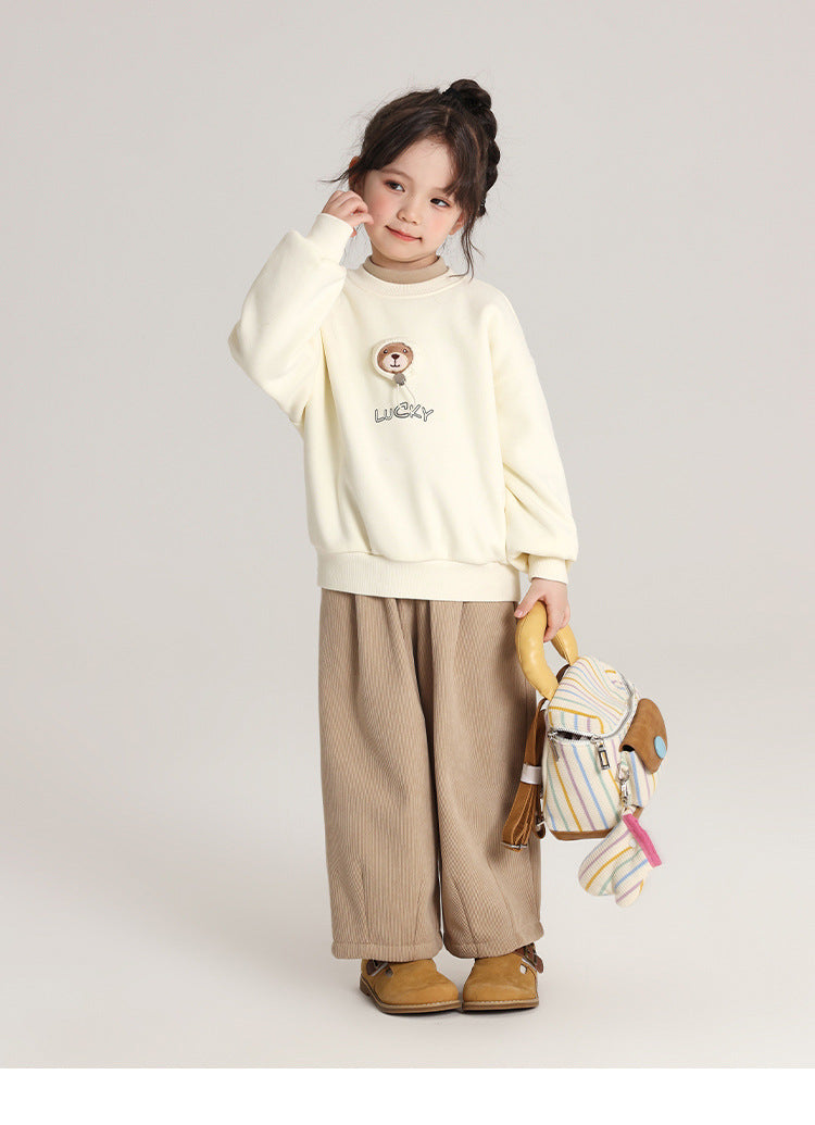 Pudding Haru Bear Plush Doll Children's Sweatshirt 2024 Autumn Winter New Fleece Thickened Girls' Cartoon Sweatshirt