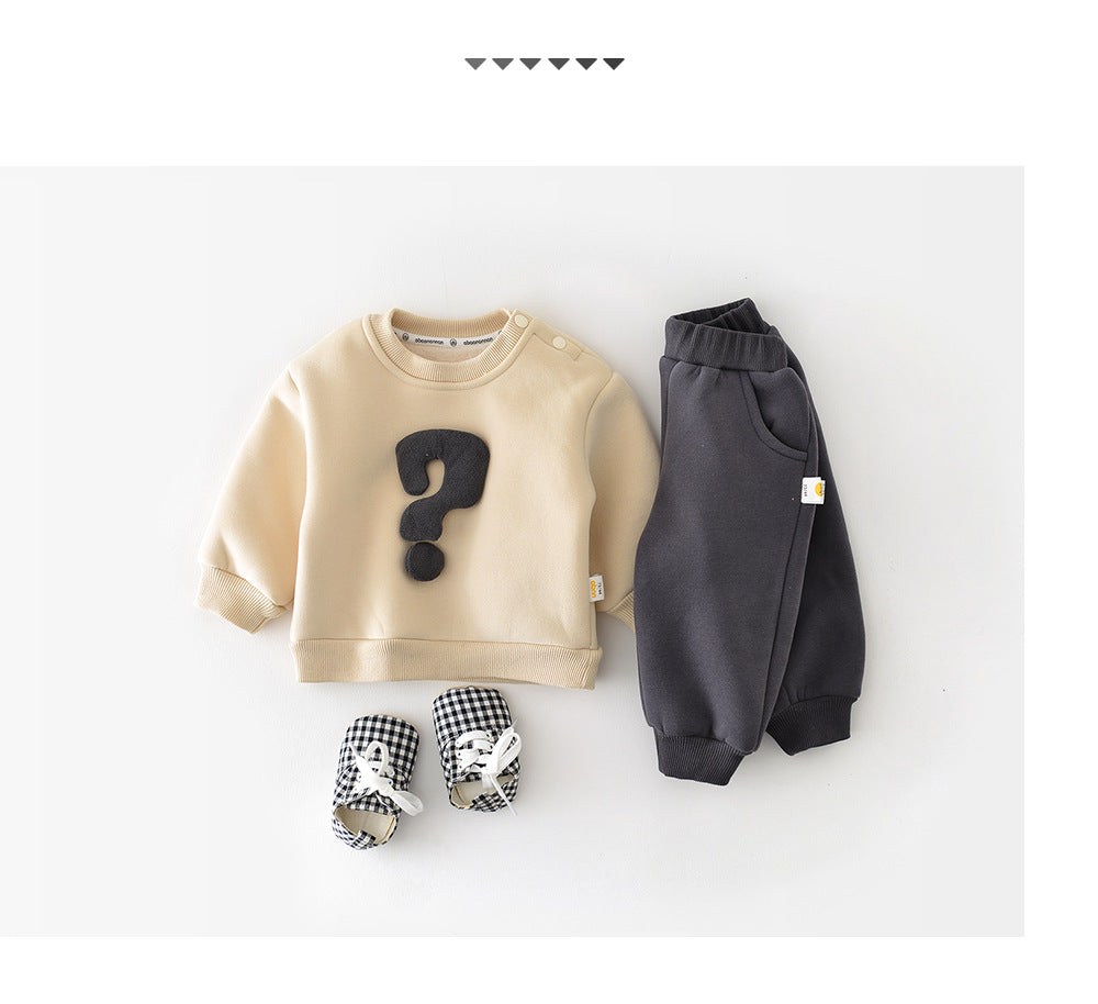 Baby Autumn Winter Set Children's Warm Fleece Thickened Autumn Winter Korean Style Outerwear Infant Sweatshirt Pants Two-Piece Set
