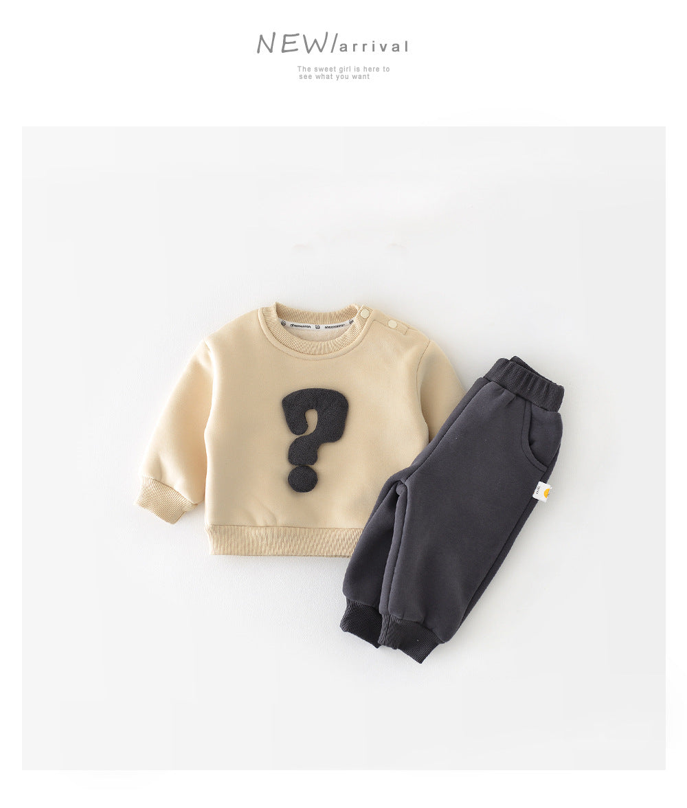 Baby Autumn Winter Set Children's Warm Fleece Thickened Autumn Winter Korean Style Outerwear Infant Sweatshirt Pants Two-Piece Set