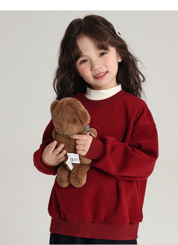 Pudding Haru Bear Plush Doll Children's Sweatshirt 2024 Autumn Winter New Fleece Thickened Girls' Cartoon Sweatshirt