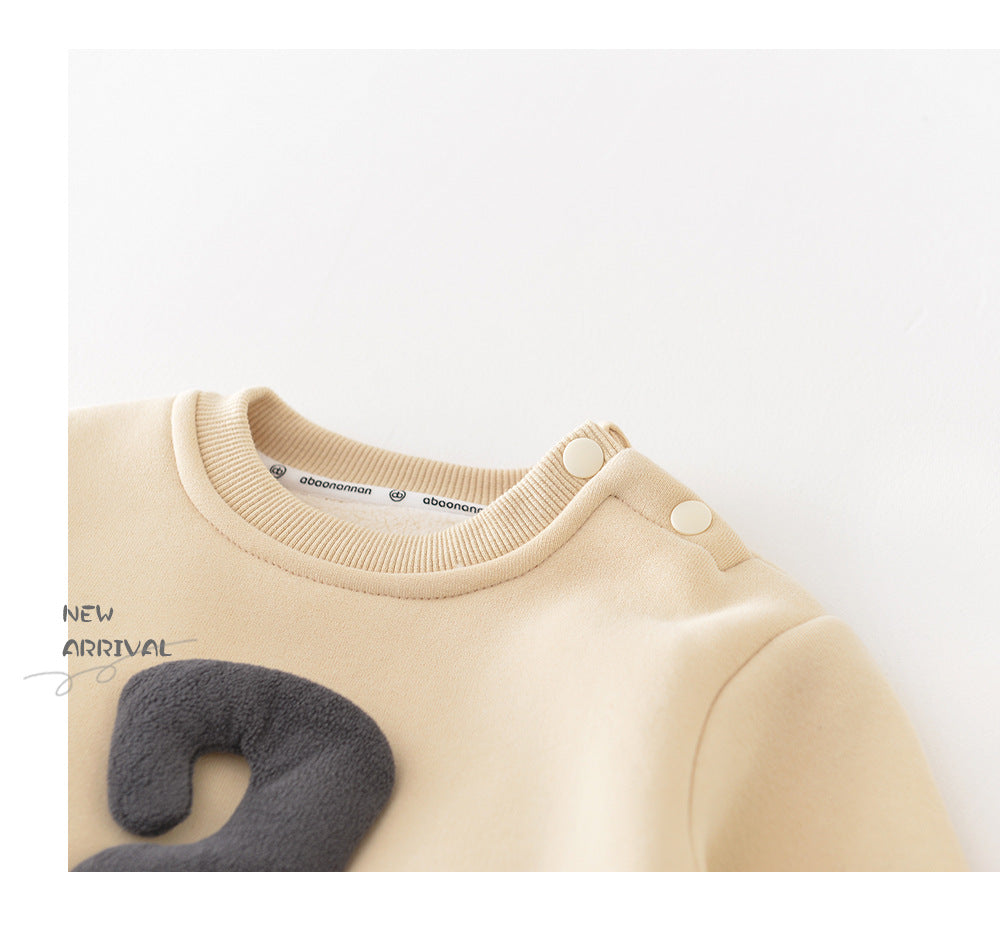 Baby Autumn Winter Set Children's Warm Fleece Thickened Autumn Winter Korean Style Outerwear Infant Sweatshirt Pants Two-Piece Set