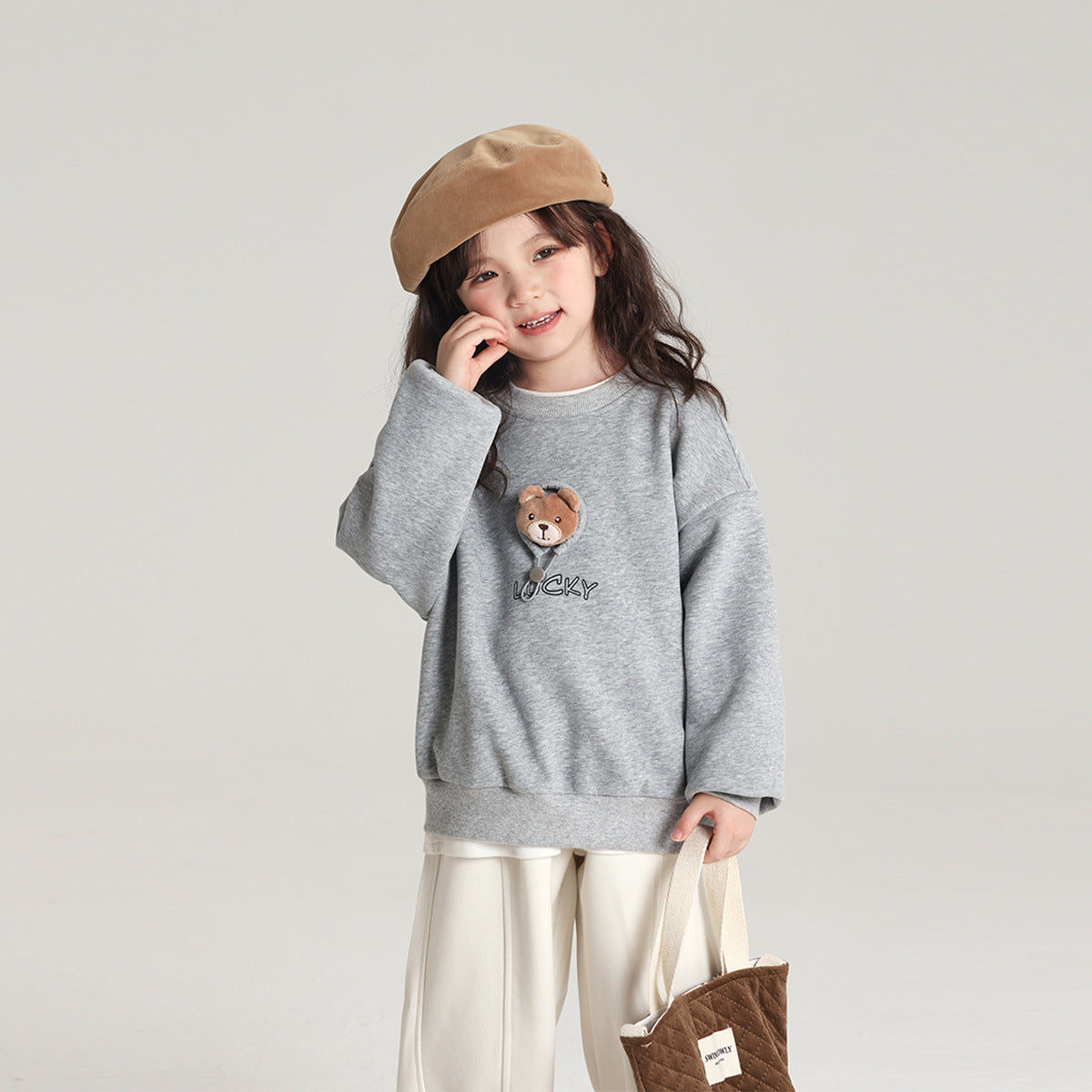 Pudding Haru Bear Plush Doll Children's Sweatshirt 2024 Autumn Winter New Fleece Thickened Girls' Cartoon Sweatshirt