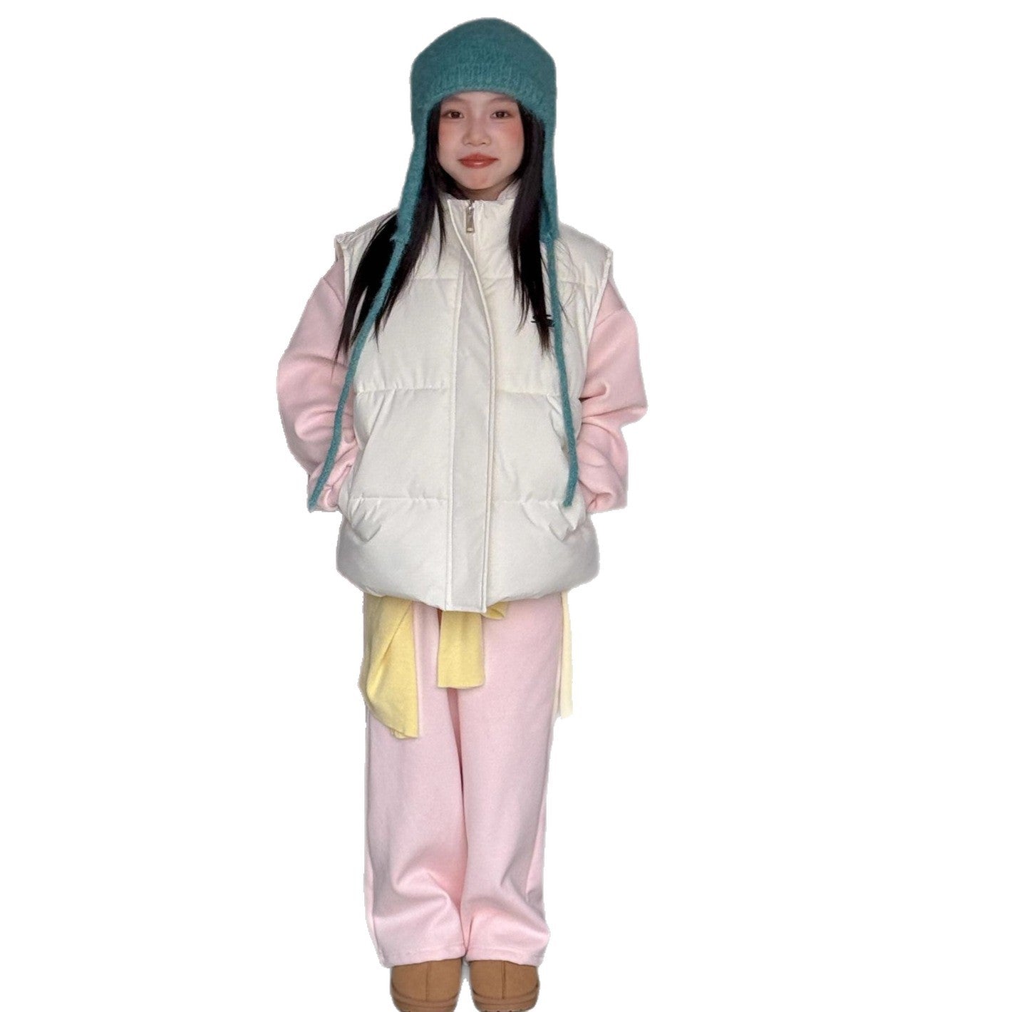 Children's Set 2025 Winter New Girls Versatile Cotton Vest Fleece Thickened Sweatshirt Sweatpants Three-Piece Set