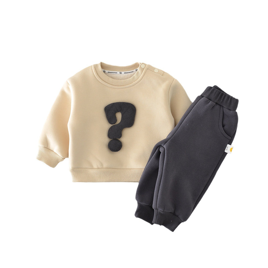 Baby Autumn Winter Set Children's Warm Fleece Thickened Autumn Winter Korean Style Outerwear Infant Sweatshirt Pants Two-Piece Set
