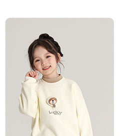 Pudding Haru Bear Plush Doll Children's Sweatshirt 2024 Autumn Winter New Fleece Thickened Girls' Cartoon Sweatshirt