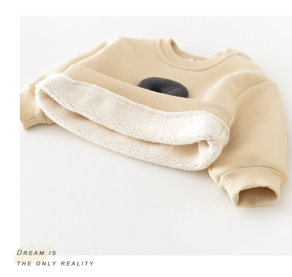 Baby Autumn Winter Set Children's Warm Fleece Thickened Autumn Winter Korean Style Outerwear Infant Sweatshirt Pants Two-Piece Set