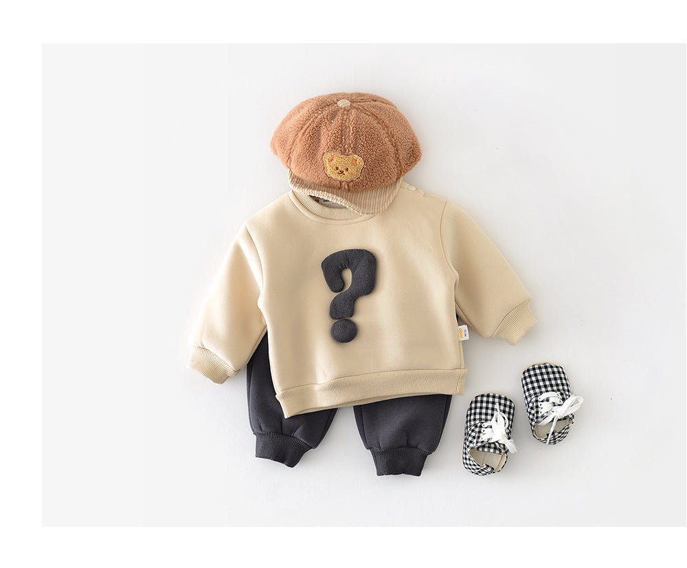 Baby Autumn Winter Set Children's Warm Fleece Thickened Autumn Winter Korean Style Outerwear Infant Sweatshirt Pants Two-Piece Set