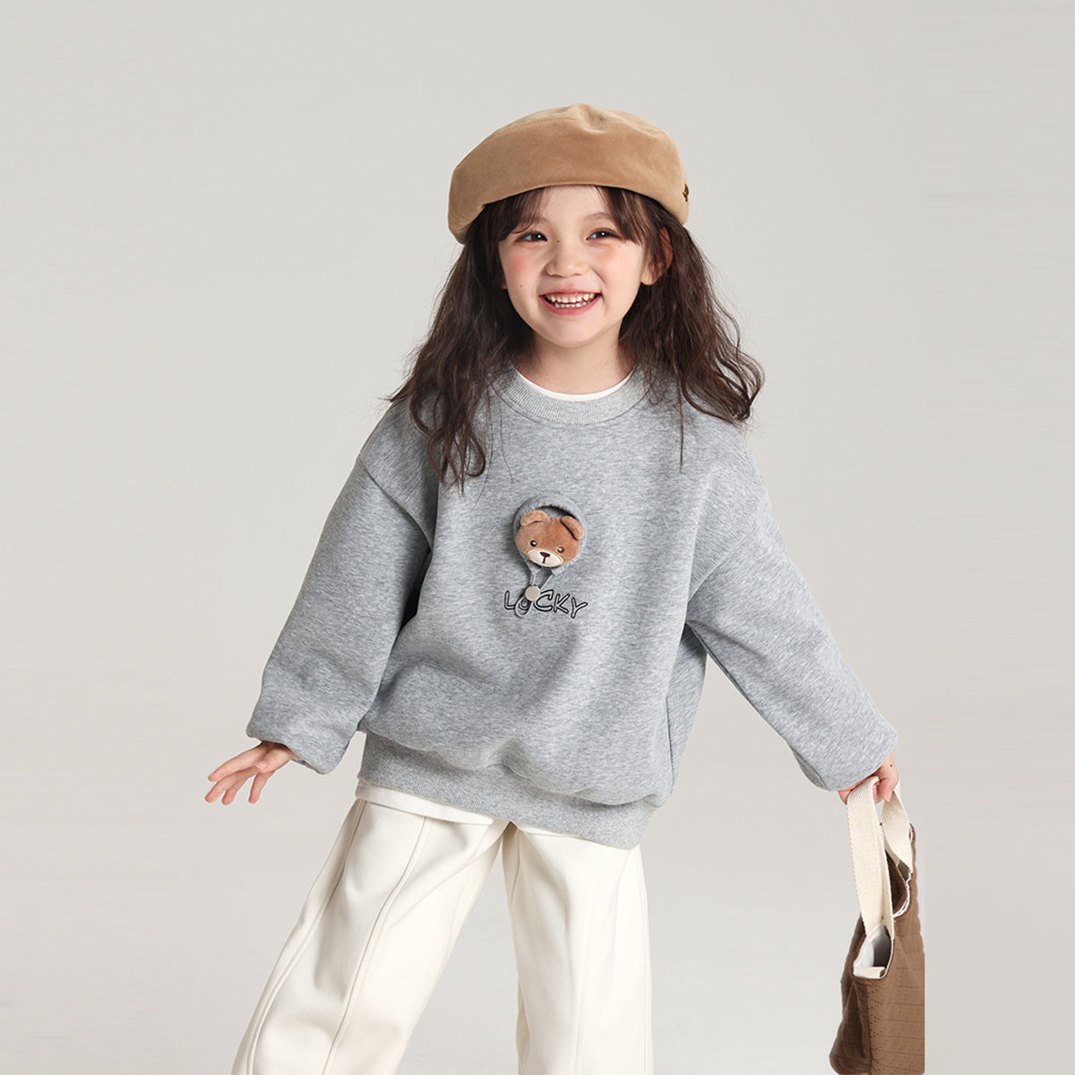 Pudding Haru Bear Plush Doll Children's Sweatshirt 2024 Autumn Winter New Fleece Thickened Girls' Cartoon Sweatshirt