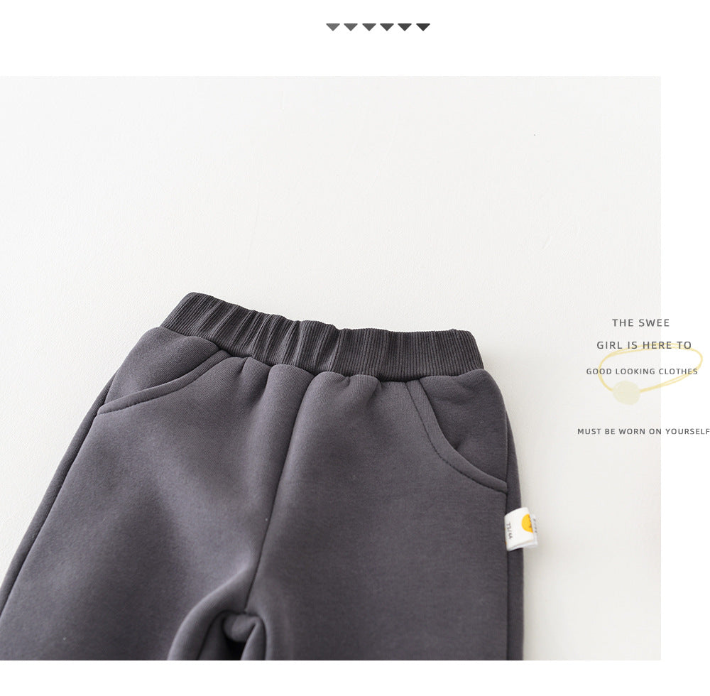 Baby Autumn Winter Set Children's Warm Fleece Thickened Autumn Winter Korean Style Outerwear Infant Sweatshirt Pants Two-Piece Set