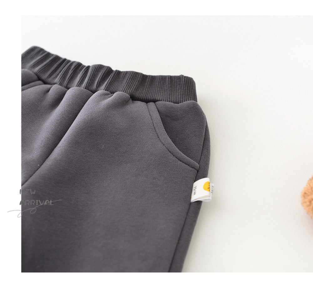 Baby Autumn Winter Set Children's Warm Fleece Thickened Autumn Winter Korean Style Outerwear Infant Sweatshirt Pants Two-Piece Set