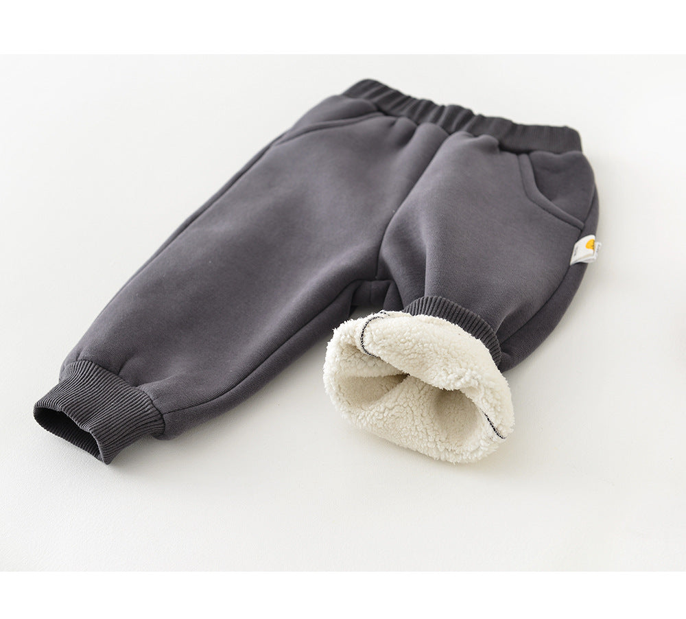 Baby Autumn Winter Set Children's Warm Fleece Thickened Autumn Winter Korean Style Outerwear Infant Sweatshirt Pants Two-Piece Set