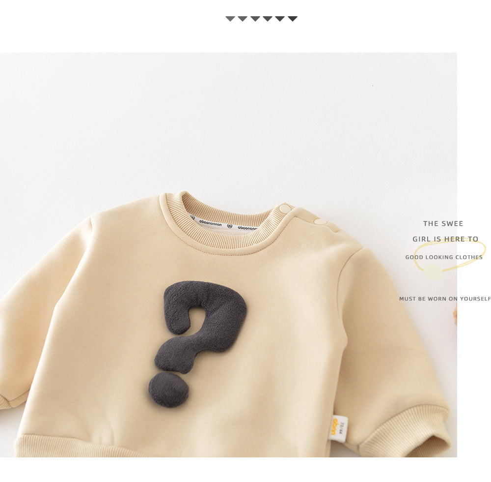Baby Autumn Winter Set Children's Warm Fleece Thickened Autumn Winter Korean Style Outerwear Infant Sweatshirt Pants Two-Piece Set