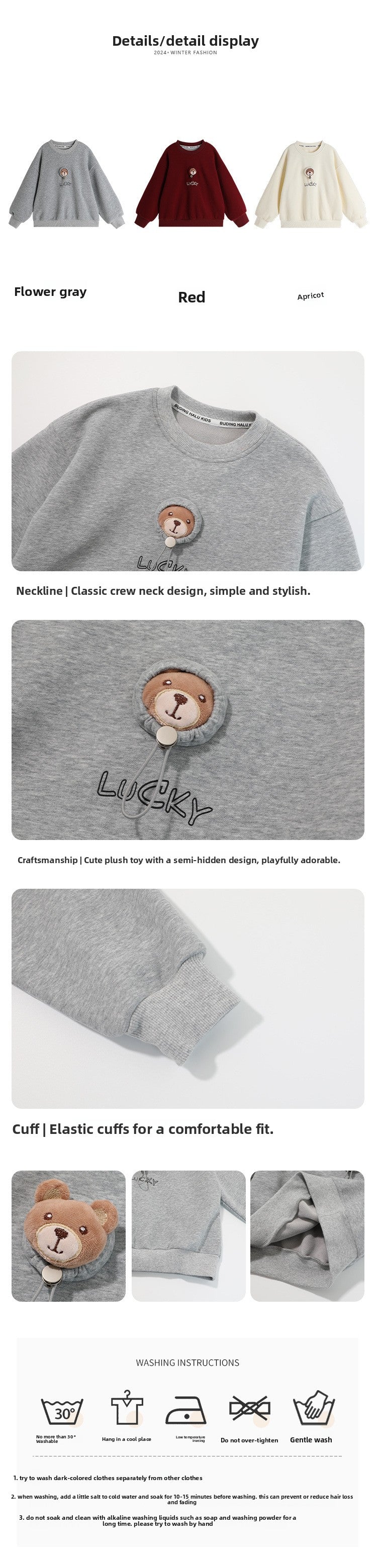 Pudding Haru Bear Plush Doll Children's Sweatshirt 2024 Autumn Winter New Fleece Thickened Girls' Cartoon Sweatshirt