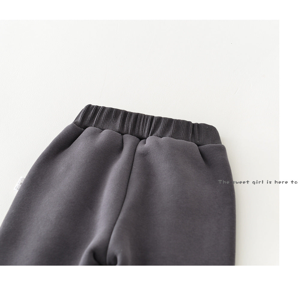 Baby Autumn Winter Set Children's Warm Fleece Thickened Autumn Winter Korean Style Outerwear Infant Sweatshirt Pants Two-Piece Set