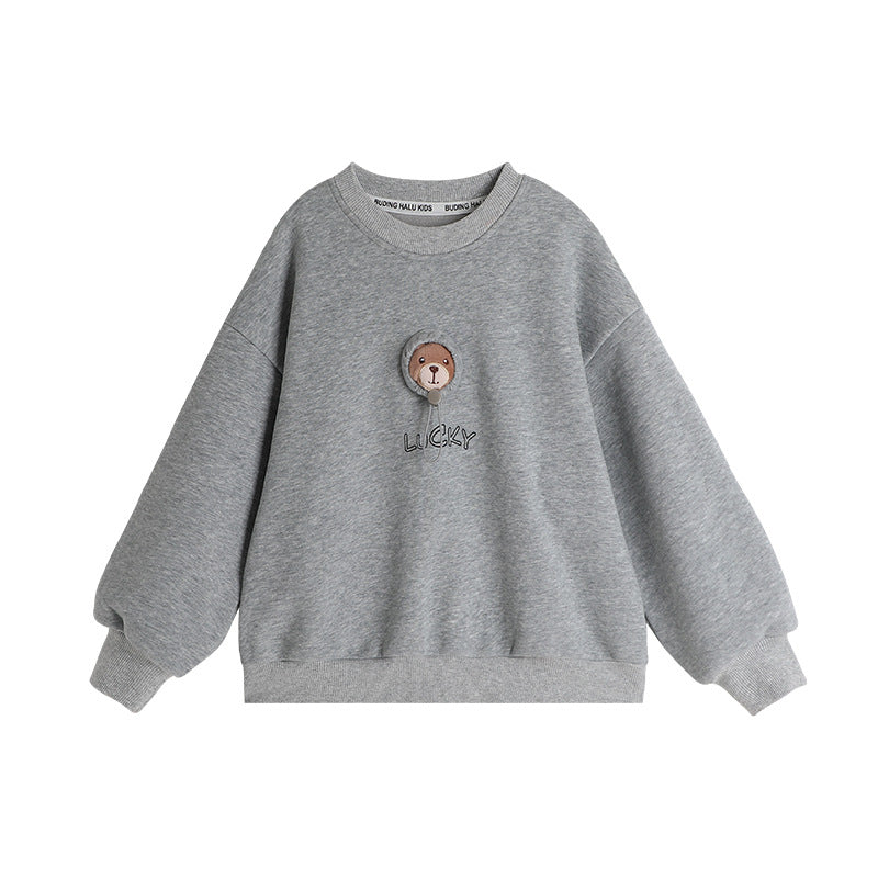 Pudding Haru Bear Plush Doll Children's Sweatshirt 2024 Autumn Winter New Fleece Thickened Girls' Cartoon Sweatshirt